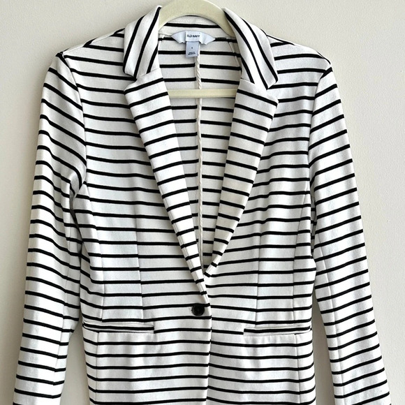 Old Navy Black and White Striped Casual Blazer, Stretchy Suit Jacket, Small - Picture 2 of 16